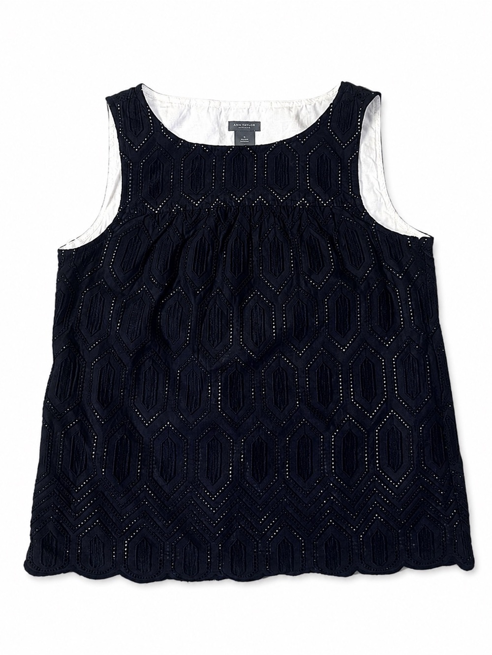 Ann Taylor Navy Crochet Lace Sleeveless Tank - Picture 3 of 6